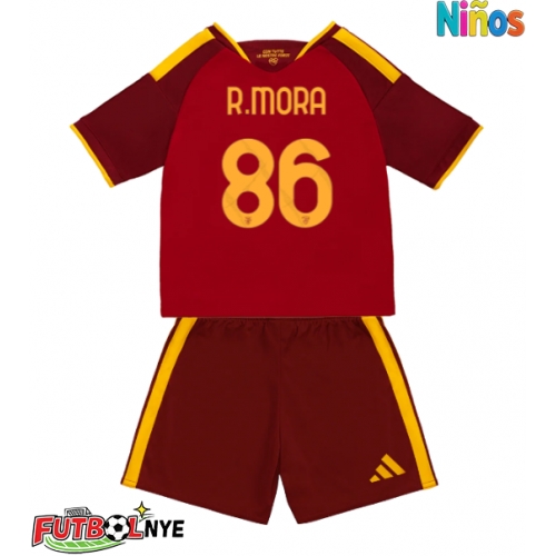 Camiseta AS Roma Rodrigo Mora #86 Primera Equipación para niños 2026-27 manga corta (+ pantalones cortos)